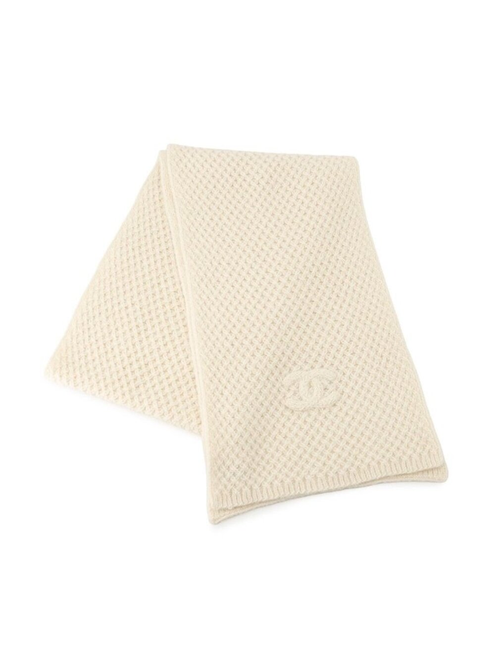 Chanel Scarf CC Logo Cashmere Silk Shawl White